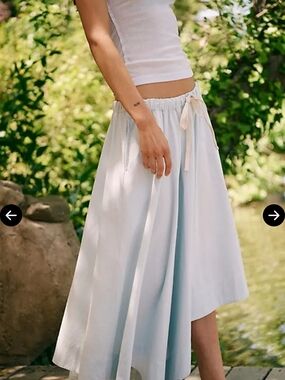 Free People Costal Ease ASYMETRICAL Pale Blue  Skirt with Drawstring